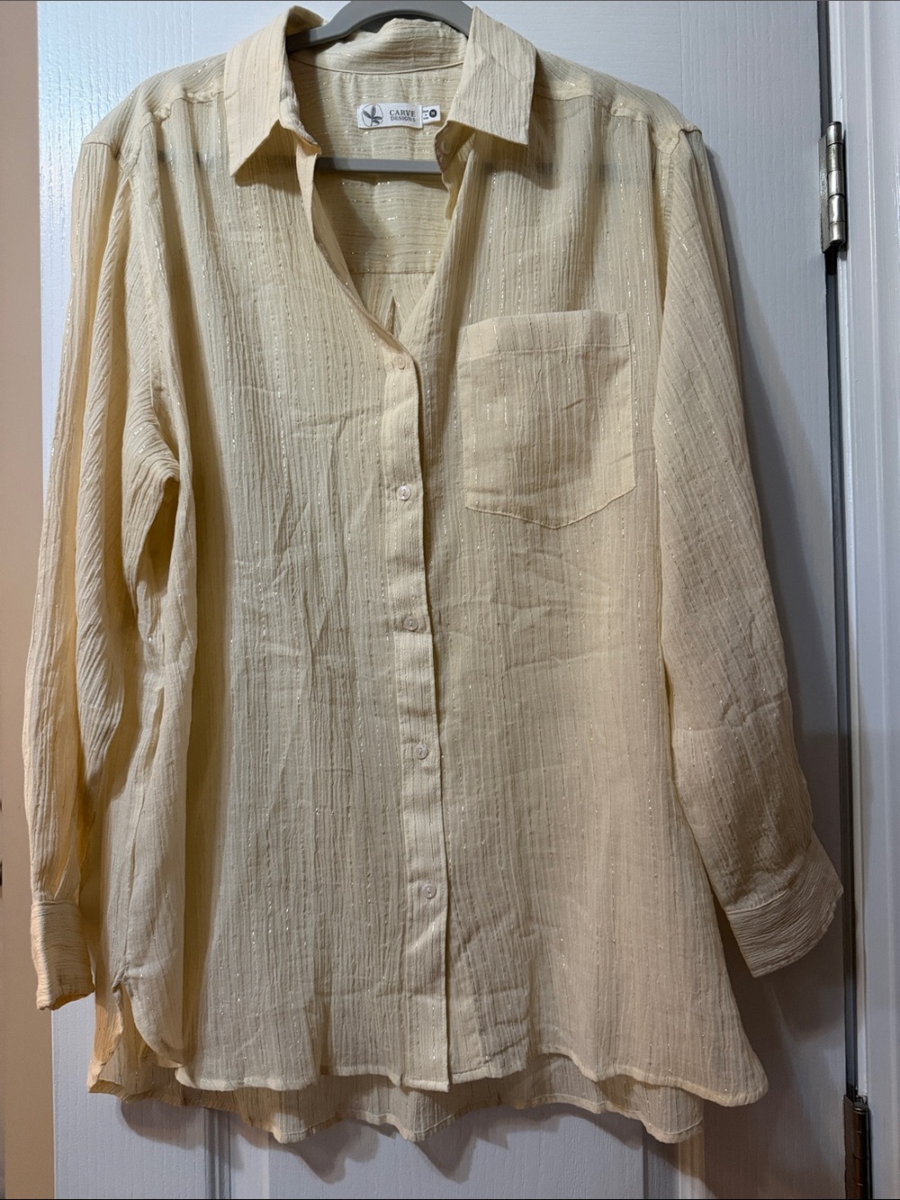 Carve Designs Cream Button-Down Long-Sleeve Shirt